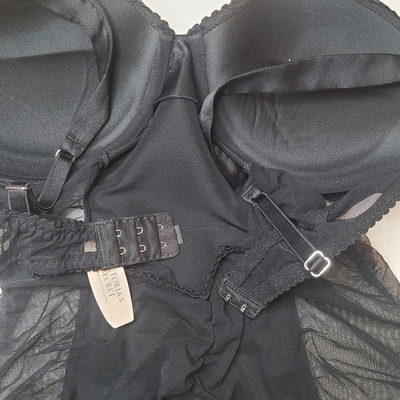 Victoria's Secret Lingerie Black Floral Bows, Mesh Panels, Garter Straps 36D - Picture 11 of 15